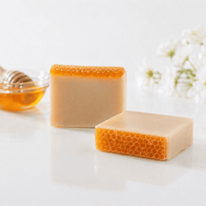 A signature honey and propolis soap with a unique honeycomb glycerin top