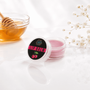 A nourishing cherry-flavored lip balm made with natural beeswax and oils to deeply moisturize