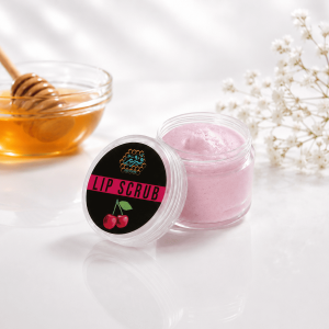 A gentle cherry lip scrub that exfoliates dry lips and restores natural softness and smoothness.